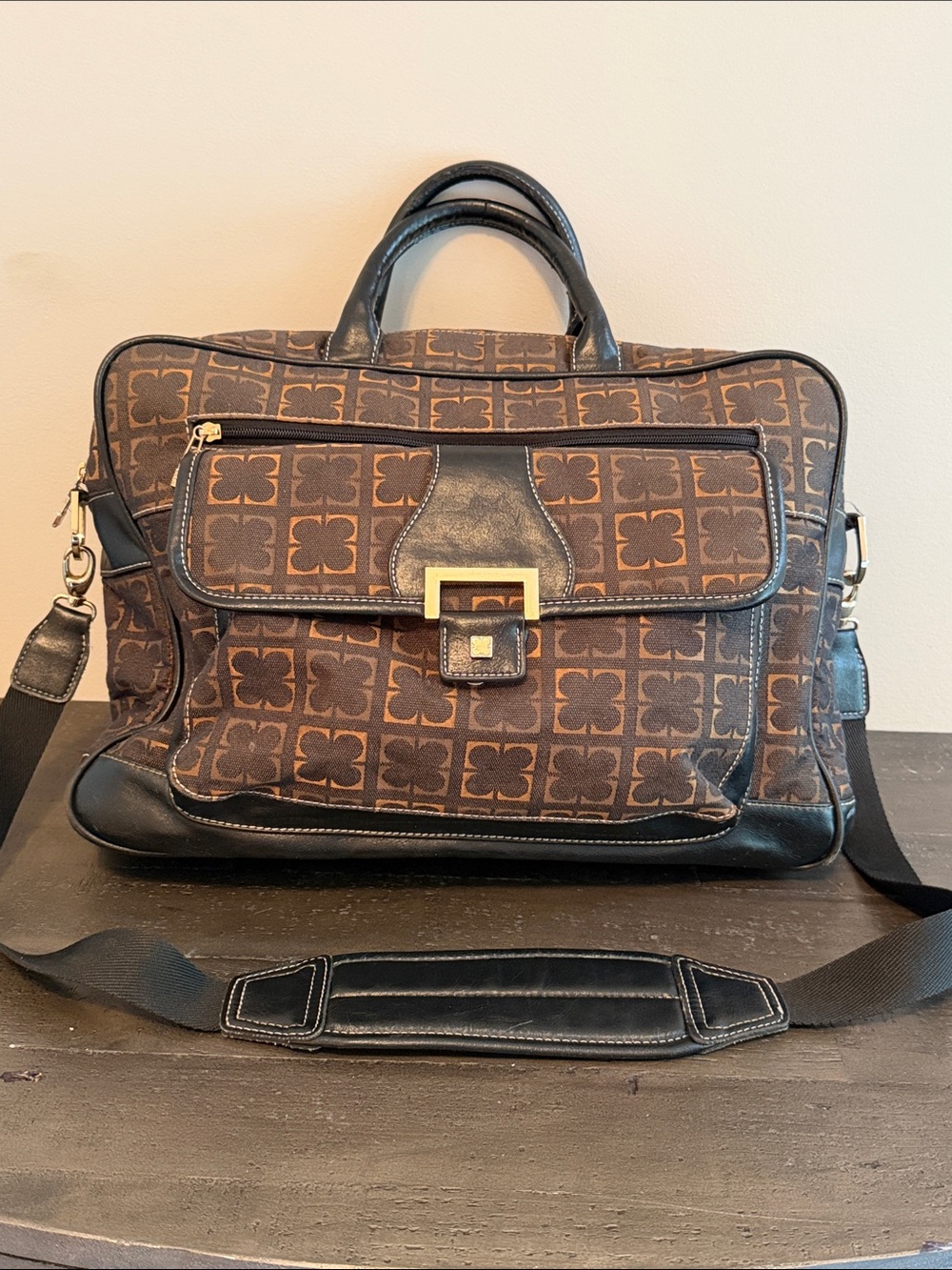 Liz Claiborne Brown Patterned Briefcase with Black Trim
